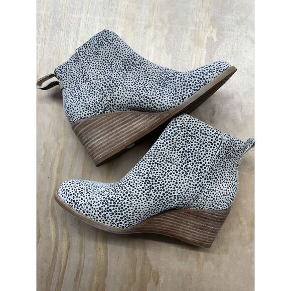 Tom’s Wood Wedge Bootie Suede Dot Pull On 7.5 M - Picture 2 of 6